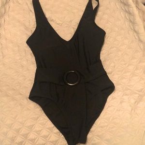 Black Deep V One Piece Swimsuit